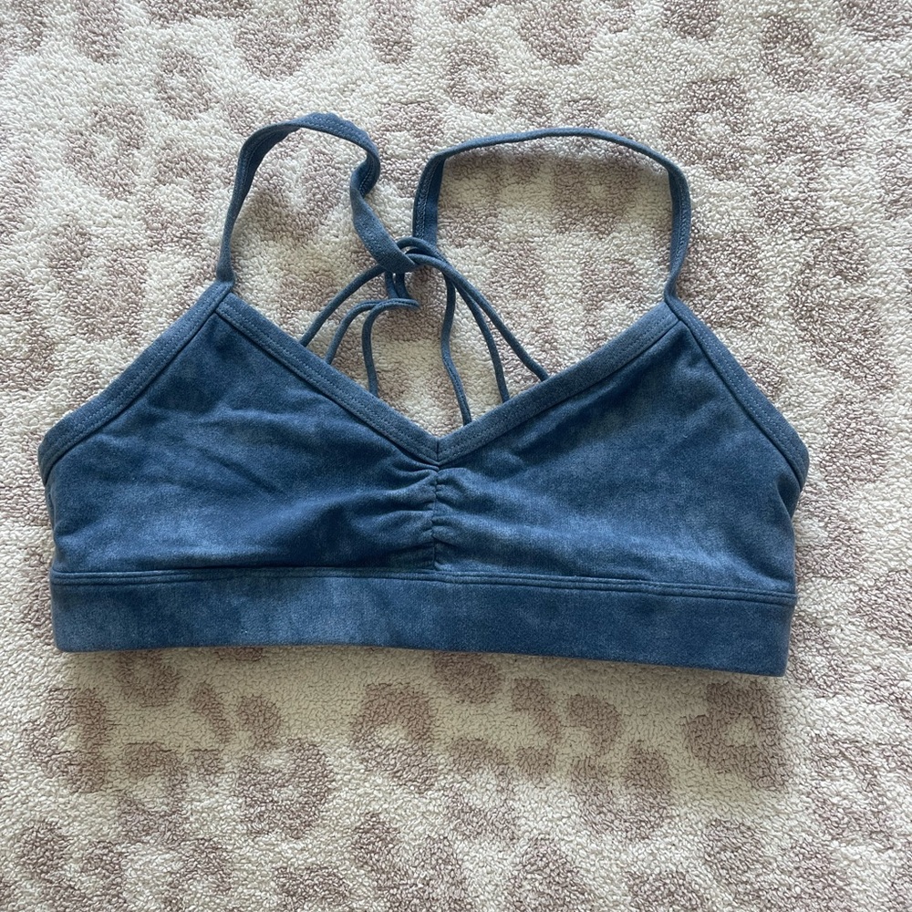 ALO Yoga Sunny Strappy Bra in Denim Acid Wash